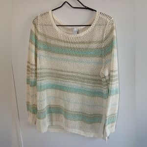 Chicos 3 XL Light green and cream open knit sweater